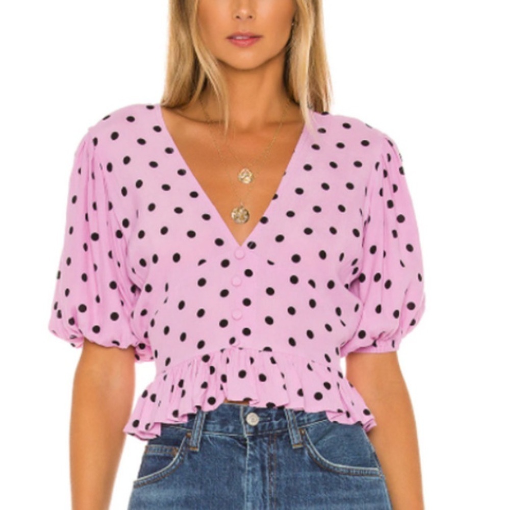 Faithfull the Brand Pink Polka Dot Blouse